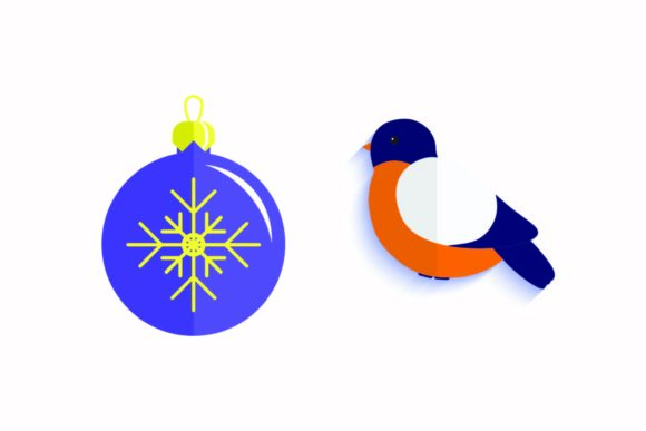 Christmas Decoration Blue Ball Sparrow Illustrations