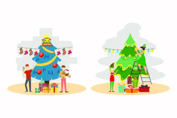 Christmas Garland Tree Illustration Set