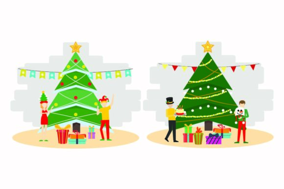 Christmas Happy Tree Illustration Set