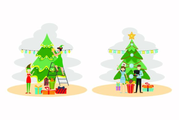 Christmas Shiny Tree Illustration Set