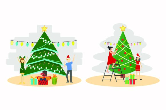 Christmas Winter Tree Illustration Set
